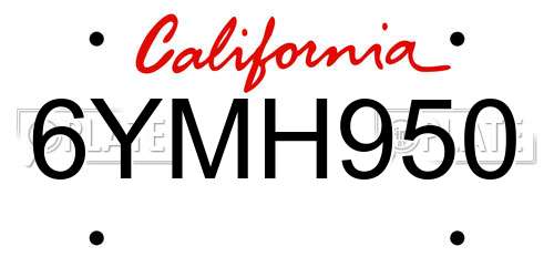 6YMH950 California License Plate