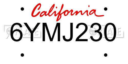 6YMJ230 California License Plate