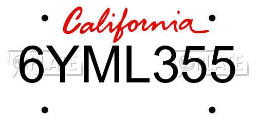 6YML355 California License Plate