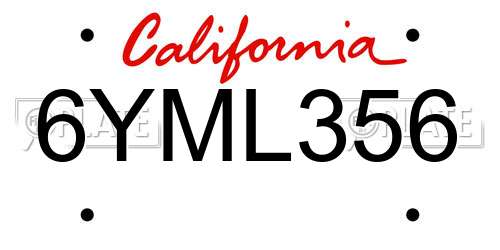 6YML356 California License Plate