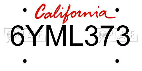 6YML373 California License Plate