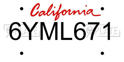6YML671 California License Plate
