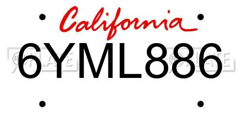 6YML886 California License Plate