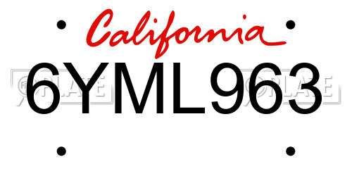 6YML963 California License Plate