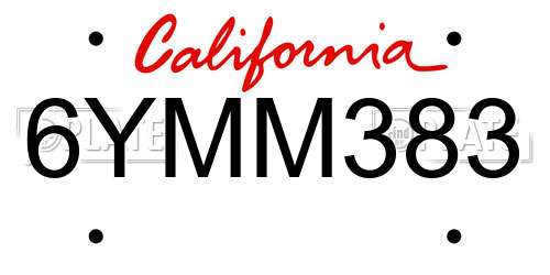 6YMM383 California License Plate