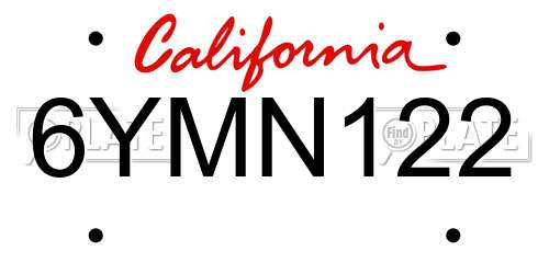 6YMN122 California License Plate