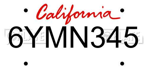 6YMN345 California License Plate