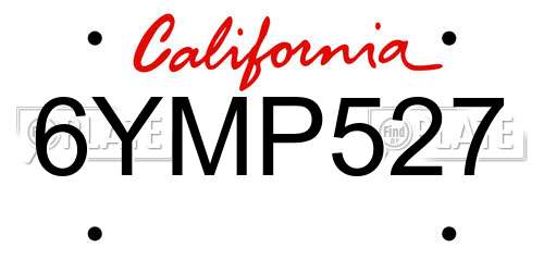 6YMP527 California License Plate