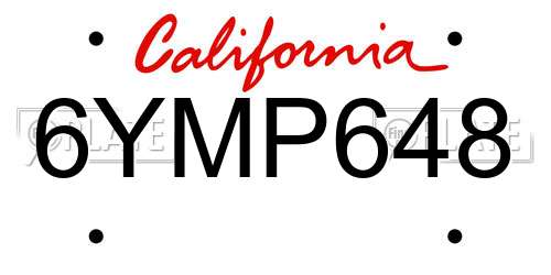 6YMP648 California License Plate