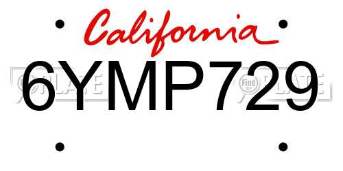 6YMP729 California License Plate