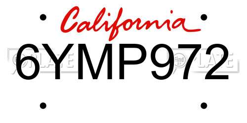 6YMP972 California License Plate