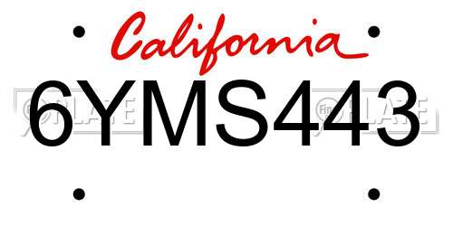 6YMS443 California License Plate