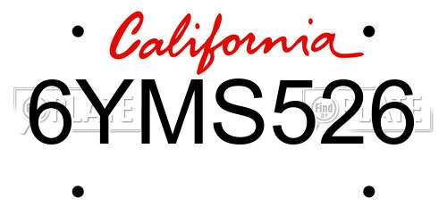 6YMS526 California License Plate
