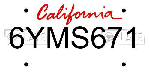 6YMS671 California License Plate