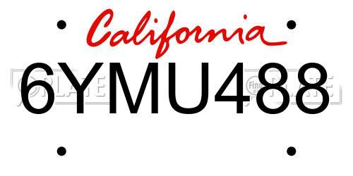 6YMU488 California License Plate