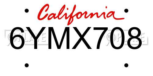 6YMX708 California License Plate