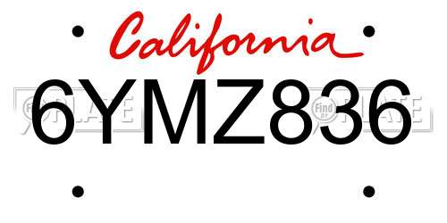 6YMZ836 California License Plate