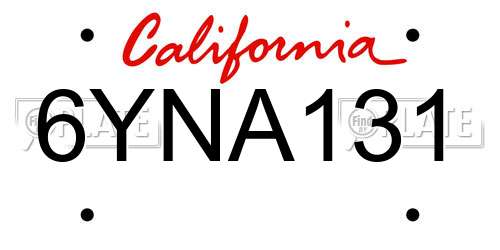 6YNA131 California License Plate