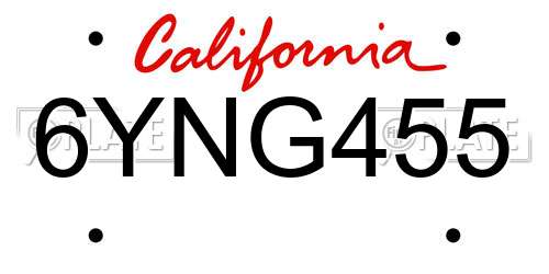 6YNG455 California License Plate