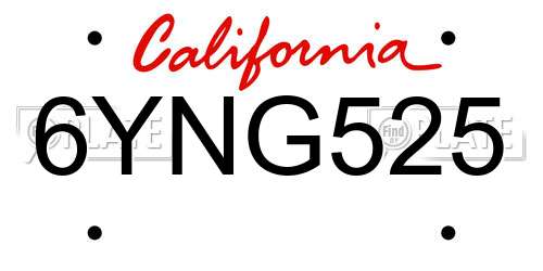 6YNG525 California License Plate