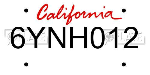 6YNH012 California License Plate