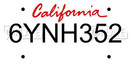 6YNH352 California License Plate