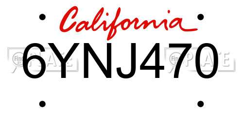 6YNJ470 California License Plate