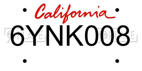 6YNK008 California License Plate