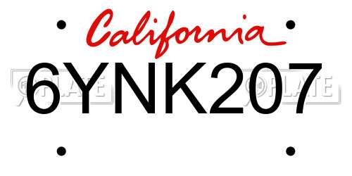 6YNK207 California License Plate
