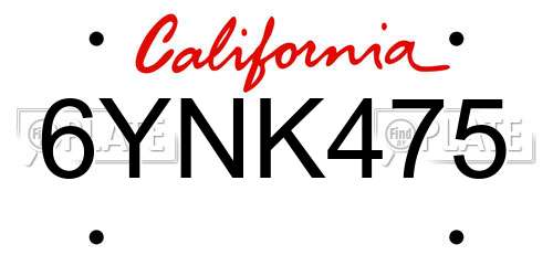 6YNK475 California License Plate