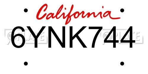 6YNK744 California License Plate
