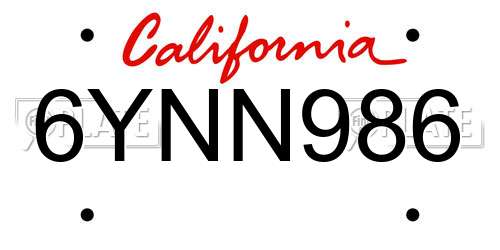 6YNN986 California License Plate