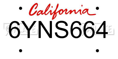 6YNS664 California License Plate