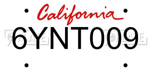 6YNT009 California License Plate