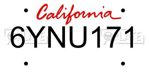 6YNU171 California License Plate