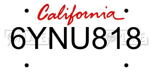 6YNU818 California License Plate