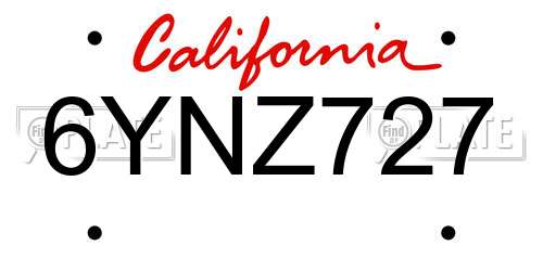 6YNZ727 California License Plate