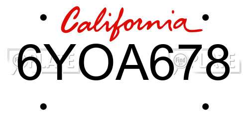 6YOA678 California License Plate