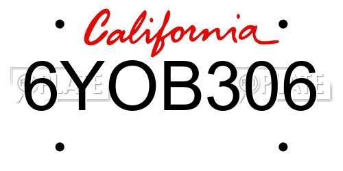 6YOB306 California License Plate