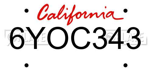 6YOC343 California License Plate