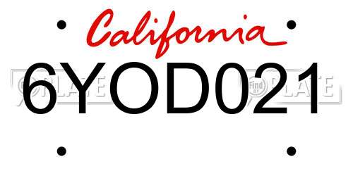 6YOD021 California License Plate