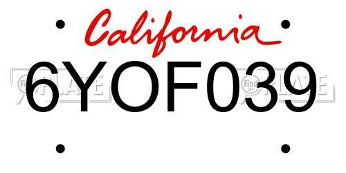 6YOF039 California License Plate