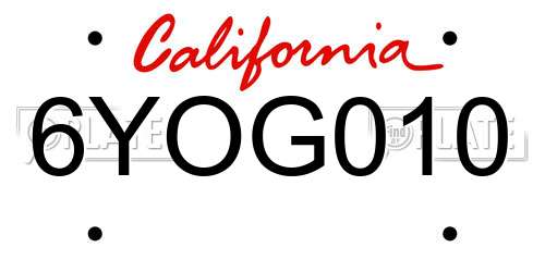 6YOG010 California License Plate
