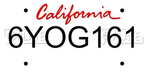 6YOG161 California License Plate