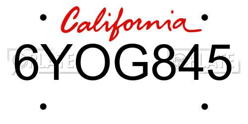 6YOG845 California License Plate