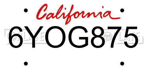 6YOG875 California License Plate