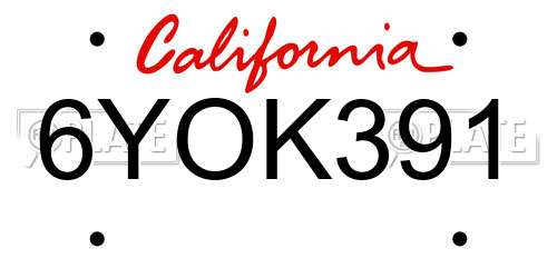 6YOK391 California License Plate