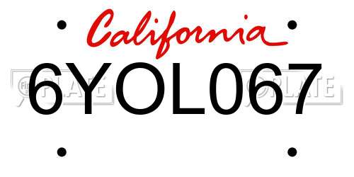 6YOL067 California License Plate