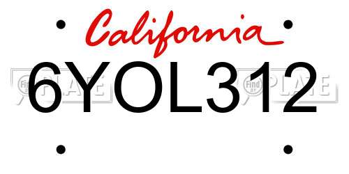 6YOL312 California License Plate