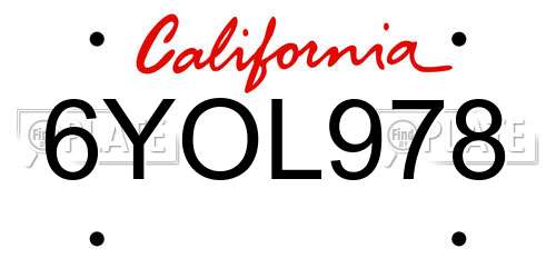 6YOL978 California License Plate